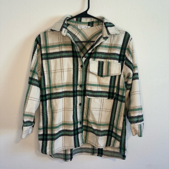 Zara Other - Zara Youth Cream‎ & Green Plaid Shirt Size 10